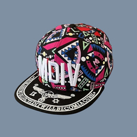 Gorra Snapback Hip Hop de Visera Plana con Logotipo Bordado 3D Personalizado, Estampado Abstracto a Todo Color, Unisex, 6 Paneles, Estilo Casual Urbano, Béisbol, con Puntos
