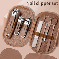 Ensemble de coupe-ongles de luxe en acier inoxydable anti-éclaboussures Longhui Factory, 7 pièces, pour manucure et pédicure, boîte portable, utilisation à domicile