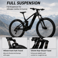 VTT électrique à suspension intégrale rapide 36V, cadre en fibre de carbone, moteur central 250W, freins à disque hydrauliques, pour adulte