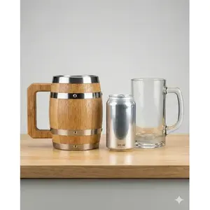 Jarra de Barril de Madera de Roble The Barrel House de 500 ml con Interior de Aluminio Duradero, Estilo Vintage - Product Image 6