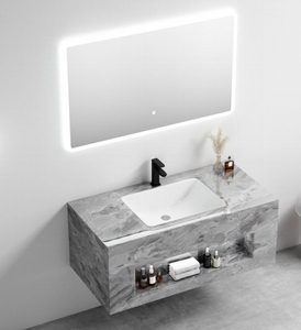 Mobile <span class=keywords><strong>Bagno</strong></span> Moderno Stile Europeo con Lavabo Singolo, Specchio LED, Resistente all'Acqua, Montaggio a Parete, Mobile <span class=keywords><strong>Bianco</strong></span> Dipinto a Mano - Product Image 2