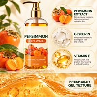300ml Persimmon Douchegel met pomp voor een frisse dagelijkse douche en een zacht, schoon gevoel voor de huid. Fruit-geïnspireerde badverzorging, private label.