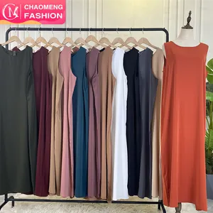 6595# Hot Sale Summer Design Nida Material Solid Color Simplicity Versatile Sleeveless Inner Dress Muslim Islamic Popular Dress