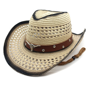 Chapeaux <span class=keywords><strong>de</strong></span> cowboy en <span class=keywords><strong>paille</strong></span> pour femmes et hommes, <span class=keywords><strong>chapeau</strong></span> <span class=keywords><strong>de</strong></span> cowgirl western à large bord, <span class=keywords><strong>chapeau</strong></span> <span class=keywords><strong>de</strong></span> soleil pour voyage, vacances et plage - Product Image 4