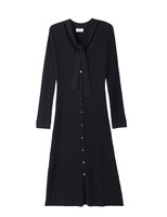 Robe en tricot côtelé en viscose pour femme, taille plus, col noué, boutonnée devant, longueur midi, style chic et élégant, vêtements d'hiver et de printemps personnalisés