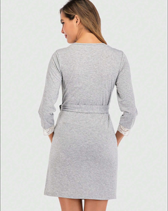 ชุดคลุมท้อง เสื้อผ้าสำหรับหญิงตั้งครรภ์ ชุดเดรสลูกไม้แบบชิ้นเดียว ชุดนอนแฟชั่นแบบเย็บต่อผ้า พร้อมสายคาดเอว ชุดเดรสสำหรับหญิงตั้งครรภ์ - Product Image 4