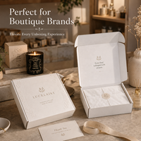 Boîte d'expédition en carton ondulé blanc personnalisée avec logo en relief et impression botanique pour les produits de soin de la peau, les bijoux, les cadeaux et les abonnements de boutiques