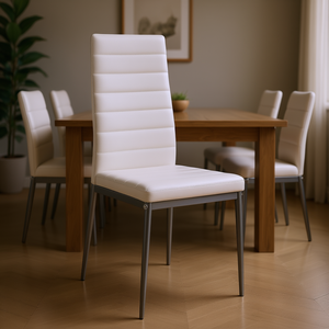 Chaise de salle à manger moderne en cuir avec pieds en métal blancs, design contemporain, mobilier pour la maison - Product Image 2