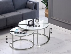 Table à thé et café en acier inoxydable, table moderne en verre de marbre, mobilier rond de salon de maison, canapé de luxe, centre latéral - Product Image 2
