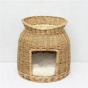 Customized Wicker Cat Beds For Indoor Cats Hand Made Rattan Cave Cute Cat Bed Basket Outdoor Wicker Pet Cave Bed With Cushion