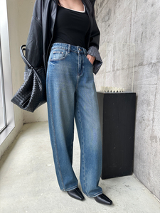 Calças <span class=keywords><strong>Jeans</strong></span> Baggy Azuis de Estilo Versátil para Mulheres, Cintura Alta, Ajuste Relaxado, Pernas Largas, Personalizadas para o Dia a Dia - Product Image 4