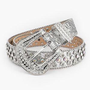 Cinturones Simon para hombre en rojo con diamantes de imitación de cristal, diseño de grano de cocodrilo, cuero PU duradero y hebilla de aleación - Product Image 5