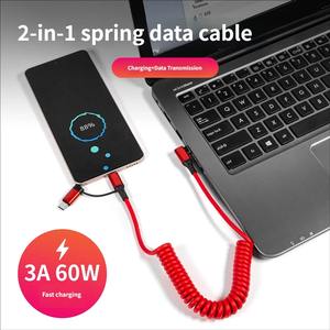 Câble rétractable à ressort 2 en 1, charge rapide 60W, Car Play 90 °   Câble de charge USB pour téléphone portable avec design coudé - Product Image 3