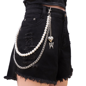 Cadena de cintura con perlas de imitación, doble anillo, estilo casual, hip hop, cadena corporal de moda. - Product Image 1