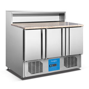 Table de travail professionnelle en acier inoxydable à trois portes, comptoir réfrigérateur à salade, sans givre, température numérique - Product Image 1