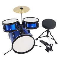 Avec trois pièces de batterie couleur-Ensemble de batterie bleu personnalisable et complet pour enfants avec tabouret et pédale