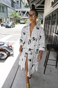 Robe longue à manches longues et col en V, imprimé <span class=keywords><strong>journal</strong></span>, cardigan, vêtement irrégulier - Product Image 2