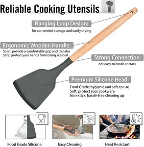Lot de 33 ustensiles de cuisine personnalisés en silicone avec manche en bois, spatules mélangeuses antiadhésives pour batterie de cuisine - Product Image 6