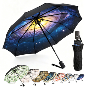 Windproof Galaxy Print Umbrella 10-Rib Reinforced <b>Frame</b> Manual Open <b>Large</b> Rain Protection for Adults Travel Use - Product Image 6