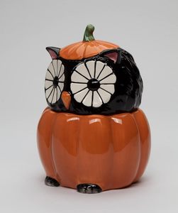 Pot de bonbons en céramique avec capacité personnalisable, accessoire de cuisine orange blanc Halloween citrouille hibou - Product Image 6