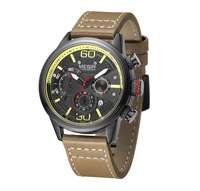 Montre chronographe à quartz pour homme, bracelet en cuir véritable, tachymètre étanche, boîtier en alliage, affichage multi-cadrans, date, montre de sport