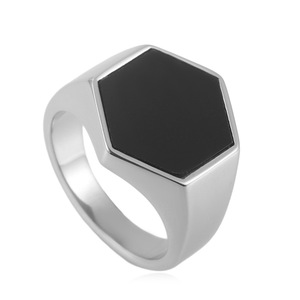 Men's Hexagonal <b>Titanium</b> Steel <b>Ring</b> Gold Black Inlay Geometric Fashion Jewelry Gift - Product Image 5