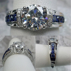 Anello di fidanzamento da donna Q673 in argento 925 con diamante taglio brillante rotondo e montatura pavé, gioielleria raffinata - Product Image 2