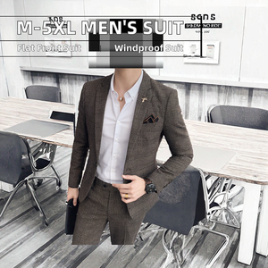 Costume à carreaux tendance coréen pour homme, vente chaude, automne-hiver, décontracté, deux pièces, coupe britannique, taille plus - Product Image 2