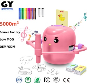 子供向け音声インタラクティブ教育用描画ロボットマシン 150枚カード モンテッソーリ学習 プラスチック玩具 3～8歳 男の子 女の子向け (ピンク) - Product Image 1