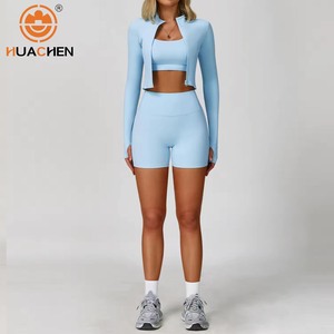 HUACHEN 2025 Completo Sportivo da Donna all'Ingrosso, Giacca a Maniche Lunghe e Leggings per Palestra e Fitness, Set Yoga Senza Cuciture - Product Image 5