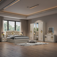 Ensemble de meubles de chambre à coucher moderne Royal Villa, lit king size avec tête de lit éclairée et rangement, cadre en MDF/bois, finition laquée, idéal pour hôpitaux et hôtels