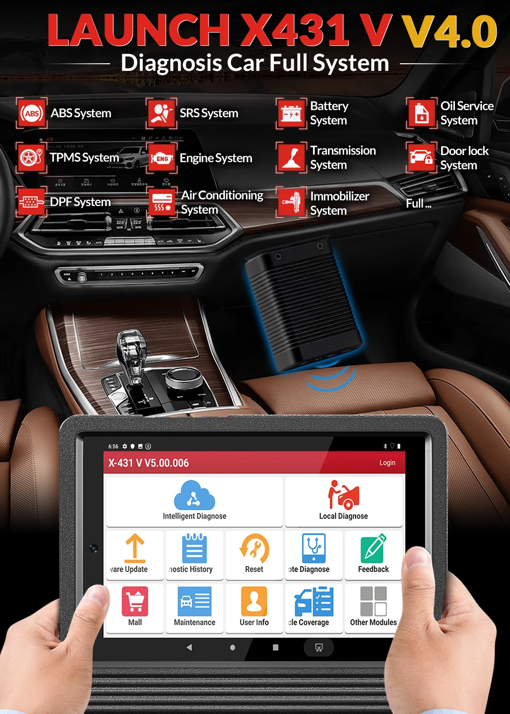 Global Version LAUNCH X431 V 4.0 8 inch full system ECU diagnostic scanner x-431 V V4.0 BT/Wifi Scan Tool No IP Limit