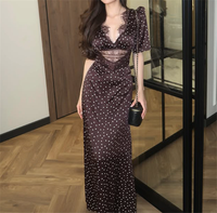Robe à pois chic à la française tendance pour femmes, robe maxi élégante à col en V, patchwork, moulante