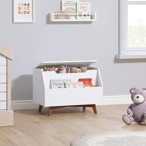 Banc de rangement pour enfants en bois blanc moderne <span class=keywords><strong>avec</strong></span> fente pour livres. <span class=keywords><strong>Coffre</strong></span> multifonctionnel idéal pour ranger les jouets et les articles quotidiens des enfants - Product Image 3