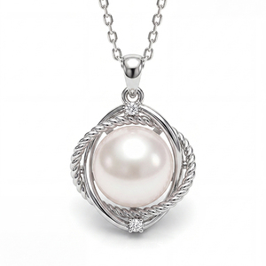 Collar con Colgante de Perla de Agua Dulce Grande y Anillo Trenzado Artístico, Joyería de Cobre Plateado, Elegante Gargantilla con Circonitas para Mujer, Regalo - Product Image 1