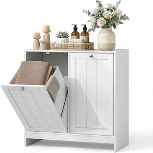 <b>White</b> Tilt-Out Double <b>Laundry</b> Hamper Cabinet <b>Wood</b> Storage Bin for Bathroom- Kitchen <b>Laundry</b> Room Apartment - Product Image 1