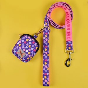 Ensemble collier, laisse et sac <span class=keywords><strong>à</strong></span> déjections pour chien MIDEPET, imprimé cœur violet luxueux, boucle en alliage, ruban en polyester, pour petit chiot en <span class=keywords><strong>voyage</strong></span> - Product Image 2