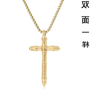 Yunnique – collier avec pendentif croix en acier inoxydable, chaîne dorée de 60cm, bijoux pour hommes, Design géométrique Punk - Product Image 3