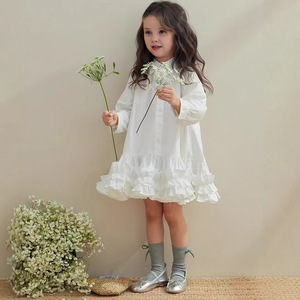 <span class=keywords><strong>2025</strong></span> Mới Thời Trang Trẻ Em Cô Gái Mùa Xuân Màu Xanh Dài Tay Ruffle Áo Sơ Mi Váy Đồng Bằng Áo Dài 5-15 Năm - Product Image 5