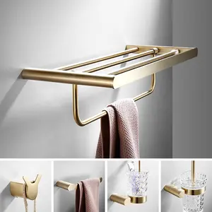 Brushed Gold Luxury Square Washroom Decoration Stainless Steel Bath Accessories Bathroom Set