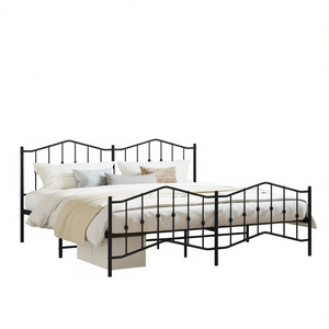 Cadre de lit double en acier noir avec revêtement en poudre, lits métalliques, design industriel, meubles de chambre à coucher - Product Image 1