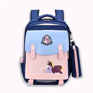 Mochilas personalizadas de fábrica, mochila escolar para estudiantes con logotipo de dibujos animados, mochilas de poliéster impresas para mochila escolar