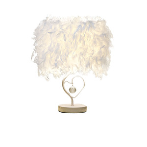 European American-style Heart-shaped Winged White Feather Bedside <strong>Table</strong> Lamp with USB/EU Plug Dimmable Metal Frame - Product Image 5