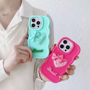 Funda de teléfono ondulada con lazo brillante, decoración líquida de corazón de amor dulce, fundas de teléfono 3D personalizadas para <span class=keywords><strong>iPhone</strong></span> 13 15 16 Pro Max - Product Image 4