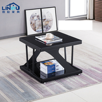 Table à café et à thé en acier au design moderne avec plateau en verre trempé, facile à nettoyer, durable, noire, pour la maison ou le bureau, garantie 1 an