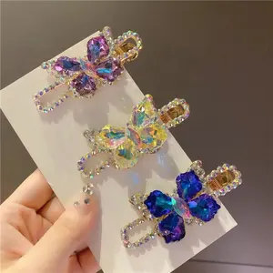 Korean Style Glitter Purple Full Crystal Diamond Barrettes Girls Hairpin Luxury Rhinestone Butterfly Alligator Hair Clip