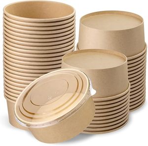 Compostable dùng một lần các tông đưa ra container thực phẩm kraft giấy súp salad Ramen bát với nắp rõ ràng - Product Image 1