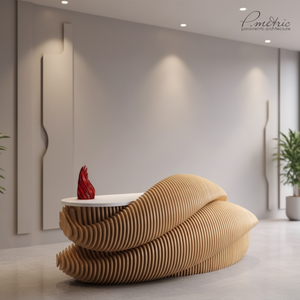 Bancone <span class=keywords><strong>Reception</strong></span> <span class=keywords><strong>per</strong></span> Hotel su Misura di Forma Irregolare, Arredamento Moderno in Legno Massello |   Banchi <span class=keywords><strong>Reception</strong></span> Parametrici <span class=keywords><strong>per</strong></span> Uffici Vendite - Product Image 2