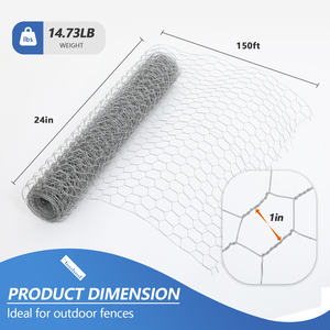 2x150ft Roll Animal Cage Fencing 23GA 0.6mm Galvanized Hexagonal <b>Wire</b> <b>Mesh</b> for Chicken <b>Wire</b> 1 Inch Opening - Product Image 2