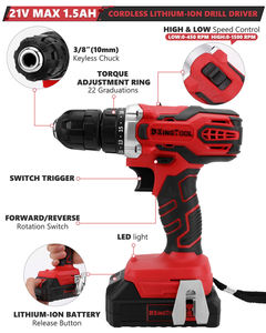 Ensemble de perceuse sans fil 21V avec boîte à outils roulante, ensemble d'outils de mécanicien de 286 pièces pour la réparation à domicile et automobile - Product Image 3